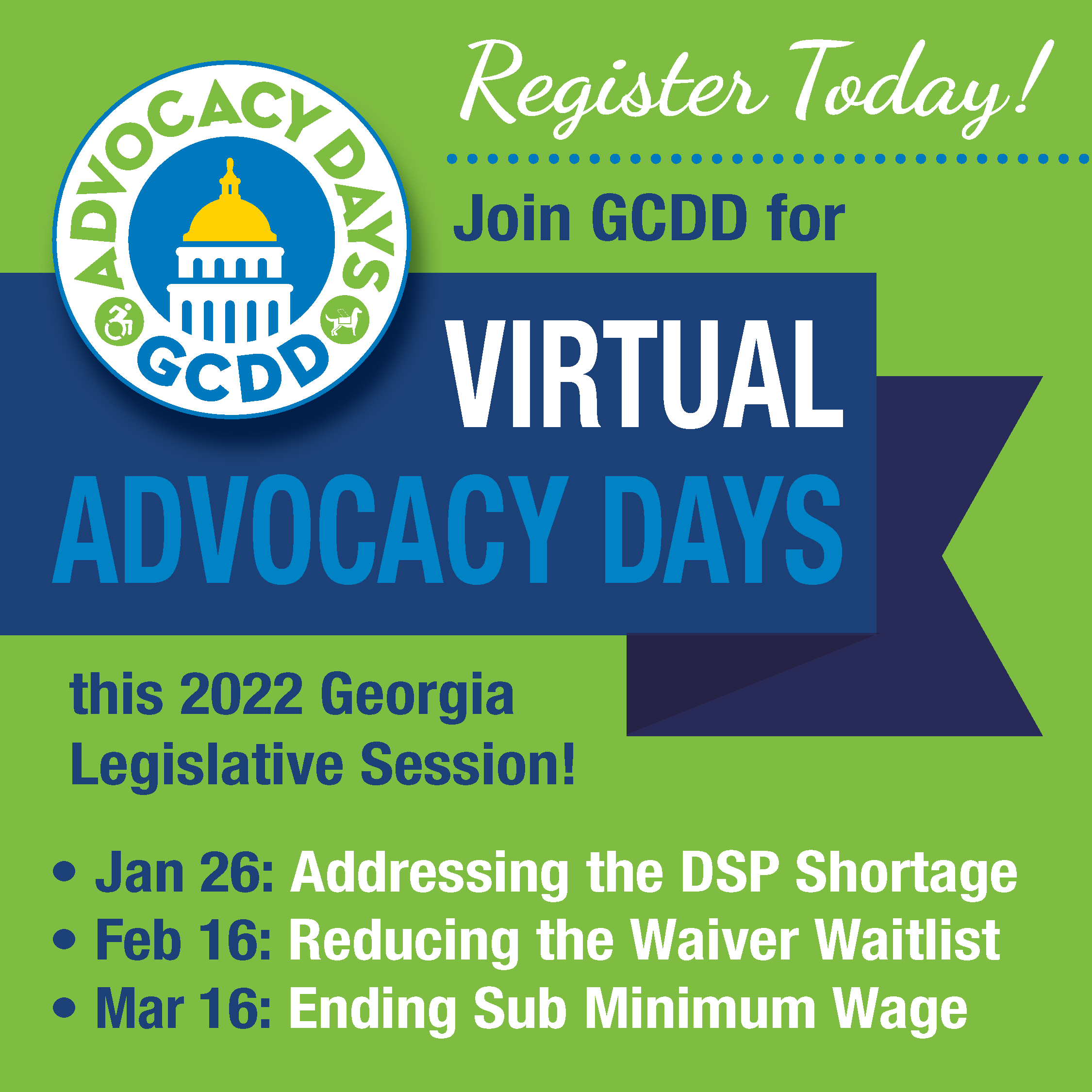 GCDD 2022 Advocacy Days Announcement Graphic