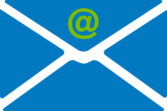 email graphic of blue envelope with @ in center