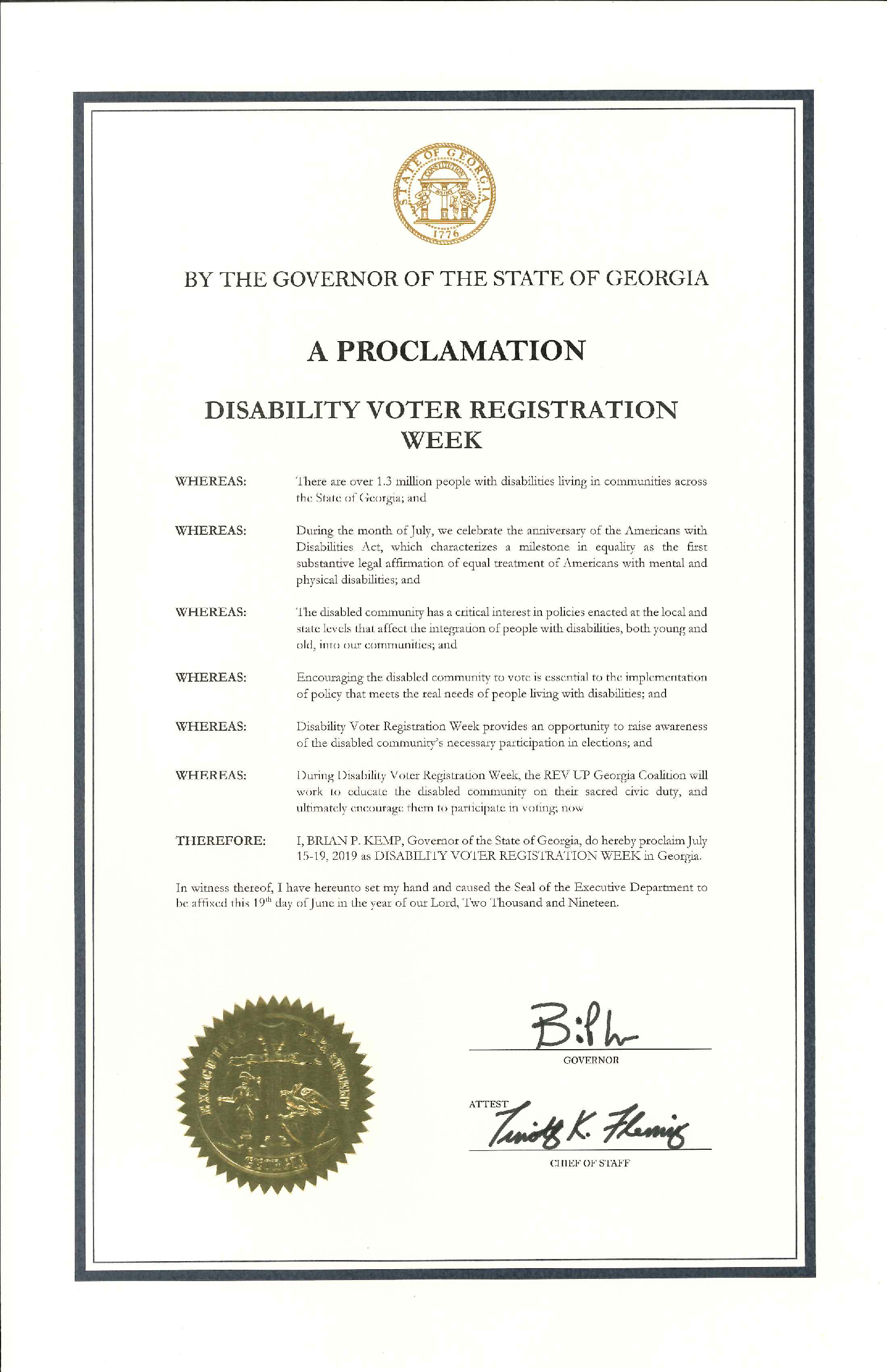 Proclamation for National Disability Voter Registration Week